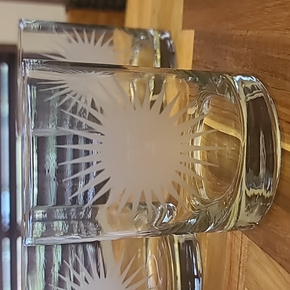 Nieman Marcus Etched Sunburst Glass Tumblers Set of 6 - Picture 2 of 6